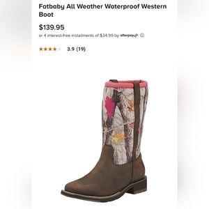 Ariat Fatbaby waterproof all weather boot. 6.5B